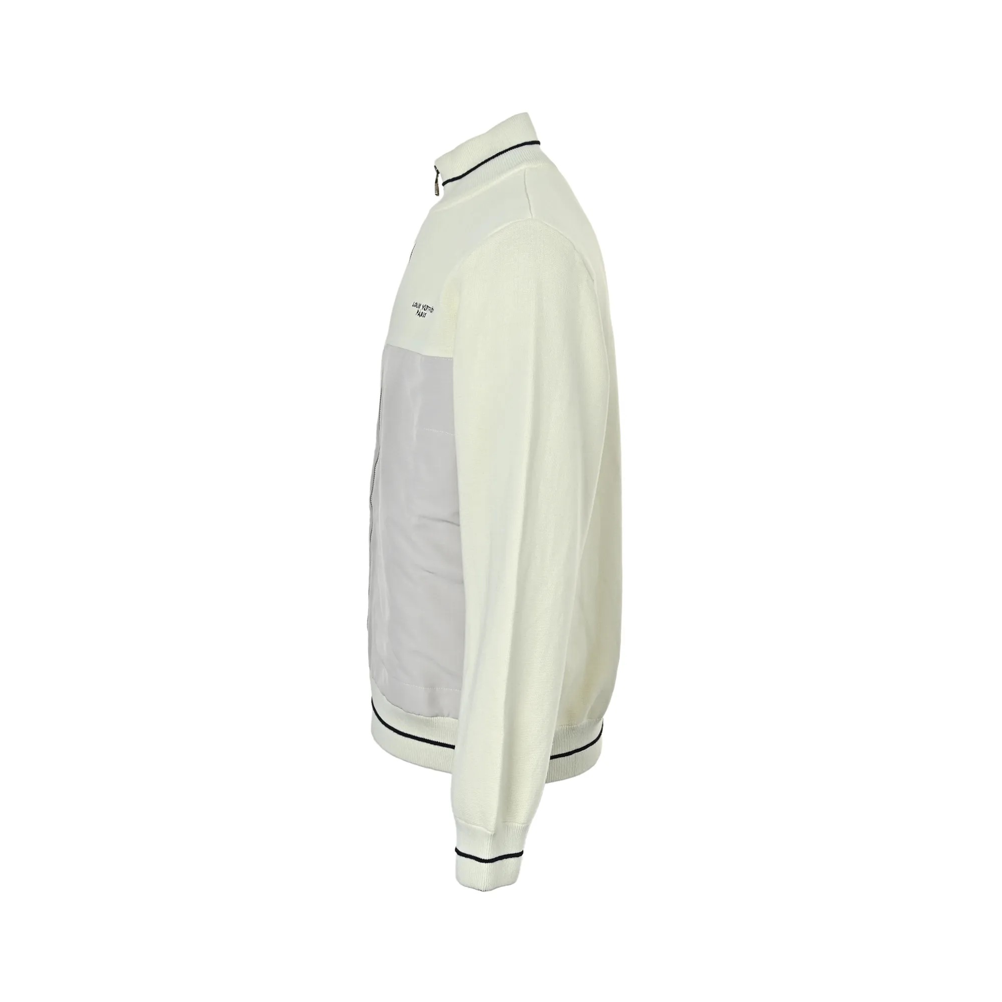 Louis Vuitton/Louis Vuitton off-white embroidered patchwork mixed knitted sports jacket